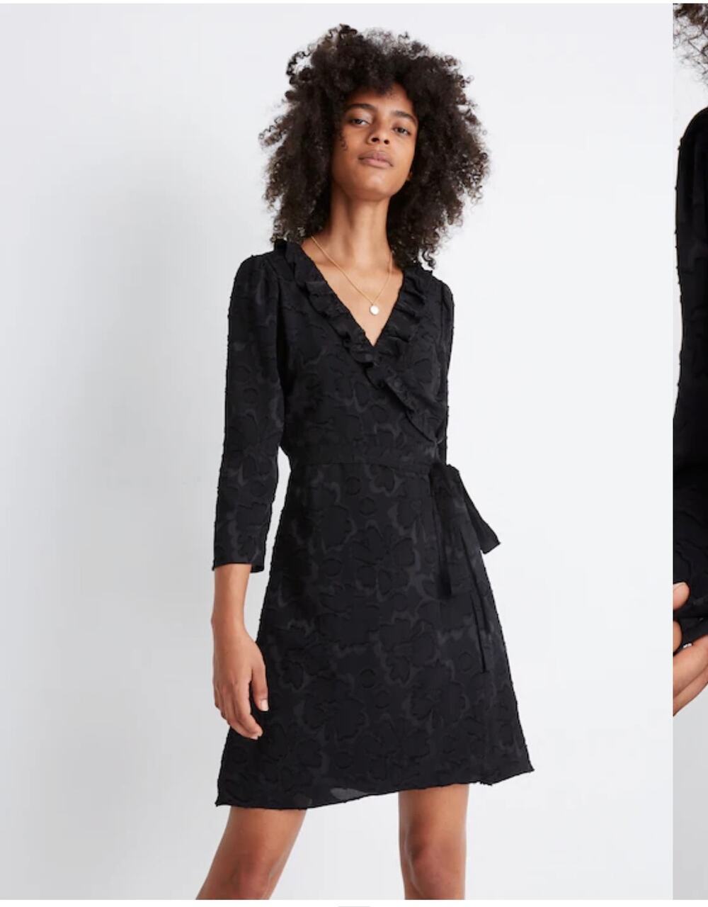 MADEWELL Petite Ruffled Wrap Dress in Floral Jacquard Black XLP Style#AG700 NWT